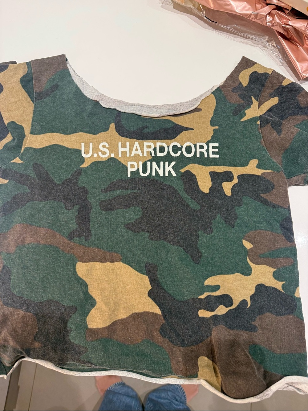 Brandy Melville Green & Brown Camo 'U.S. Hardcore Punk' Tee
